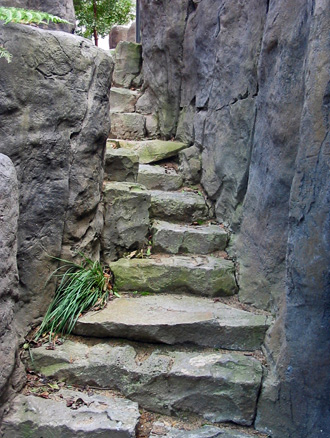 Mock rock and real rock for stairs at Melbourne Exhibition Centre