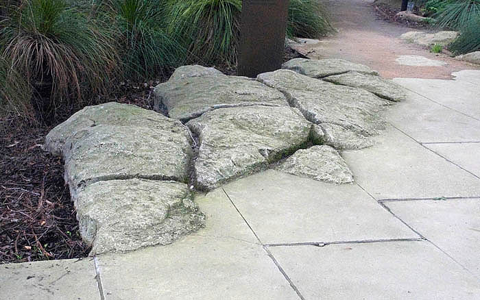 Mock rock transition from concrete path at Melbourne Exhibition Centre